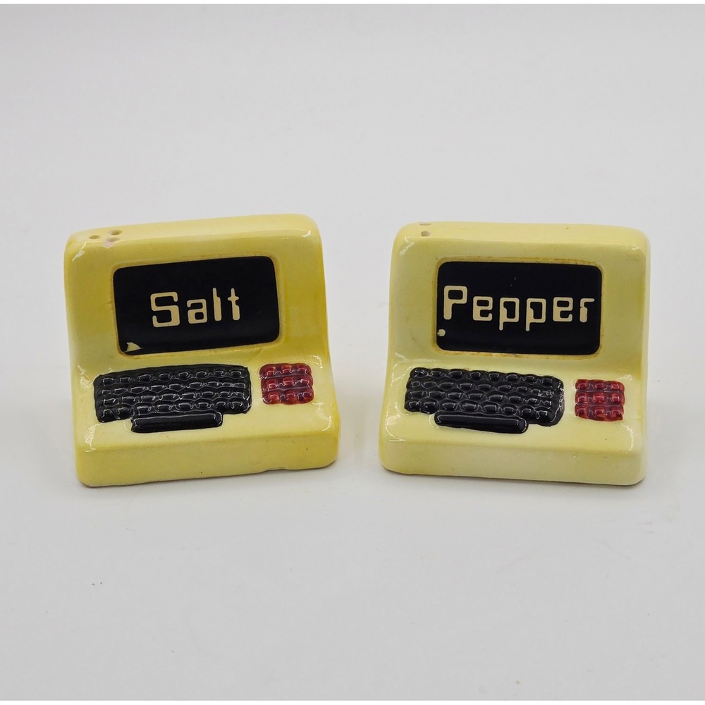 Vintage 1984 Sarsaparilla Computer Salt and Pepper Shaker Set Retro Tech Japan